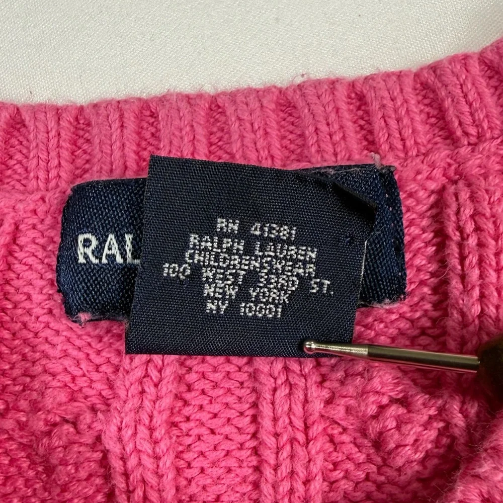 RALPH LAUREN‎ Girls Cable Knit Sweater Ruffle Button Front Size 4 Preppy Classic